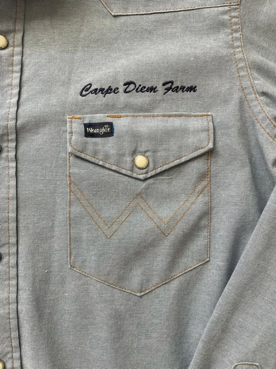 Wrangler Chambray Western Shirt Embroidered Snap Button Top Size 16-36 - Picture 3 of 4